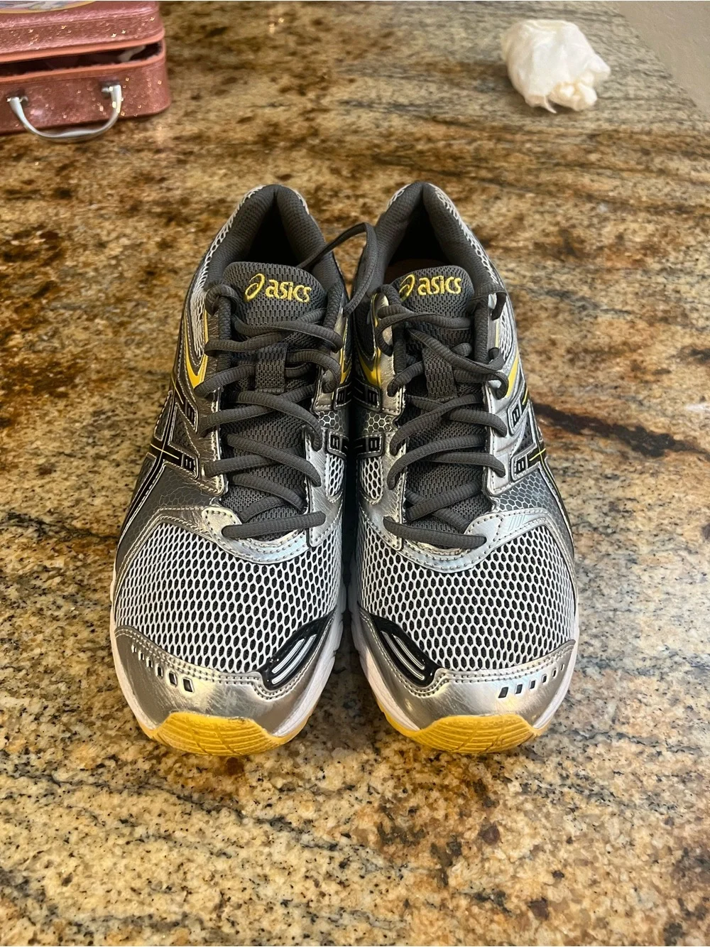 ASICS Gray and Yellow Mesh Running Sneakers
